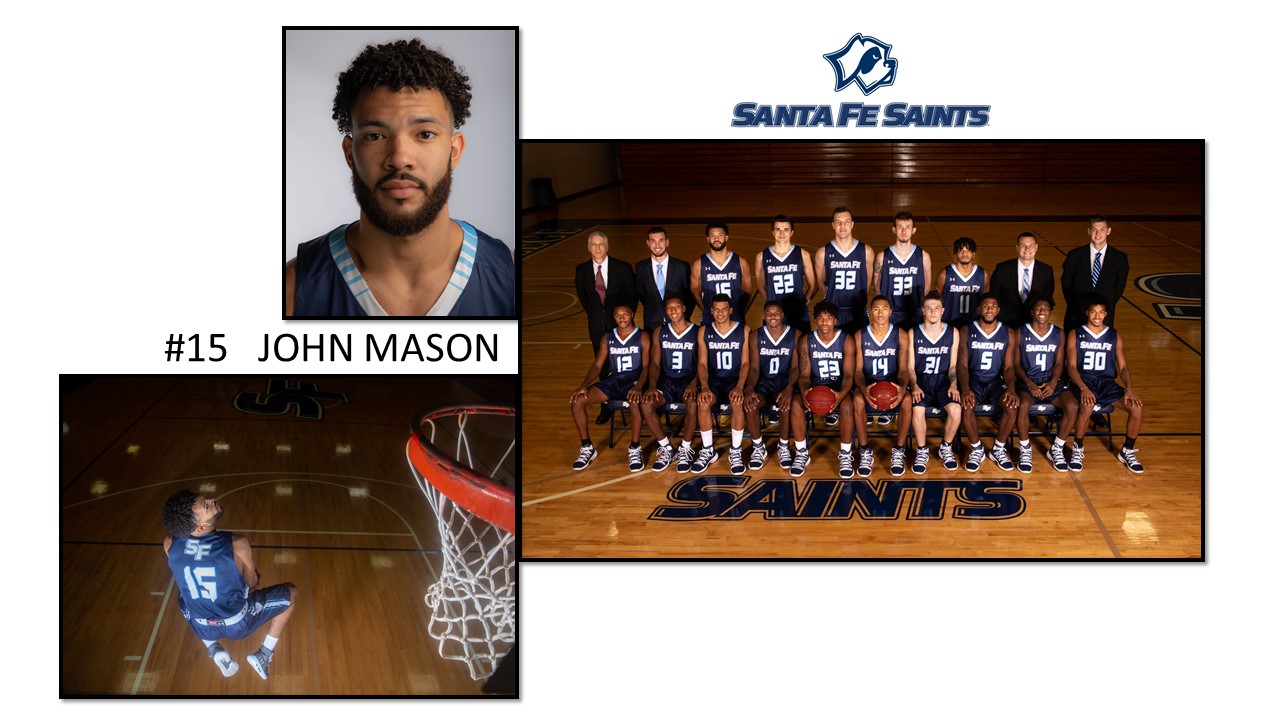 photos of John Mason and team photo of Saints basketball